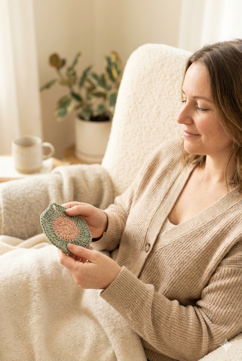 Calm crochet moment feeling peaceful and safe